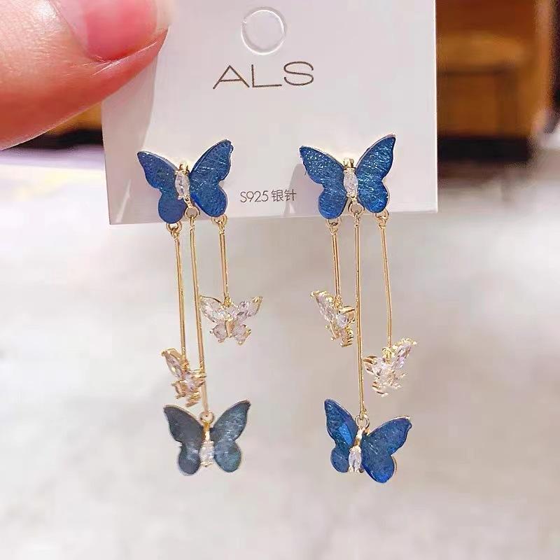 New face-showing thin super fairy fringed butterfly earrings for women, exaggerated fashion long earrings in Europe and America