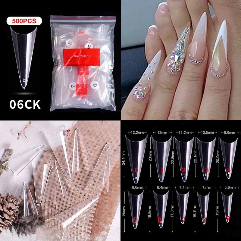 500pcs/bag Coffin False Nail Tips Clear Ballerina Stiletto Rounded Square Acrylic Fake Nails Extension System UV Gel Manicure