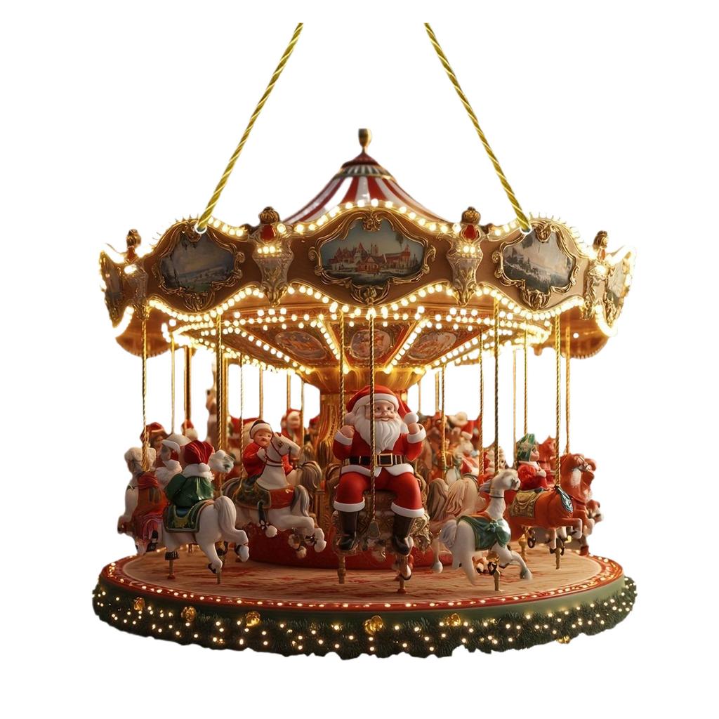 Świąteczna Karuzela Świętego Mikołaja Świąteczna Ozdoba Okienna Ścienna Akrylowa Karuzela Świętego Mikołaja Płaska 2D Zimowa Dekoracja Świąteczna na Drzwi Wejściowe