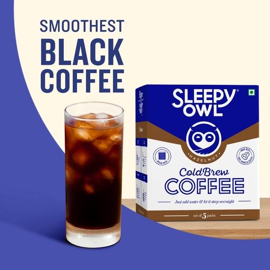 Sleepy Owl Hazelnut Cold Brew Coffee Bags | Set of 5 Packs - Makes 15 Cups | Easy 3 Step Overnight Brew - No Equipment Needed