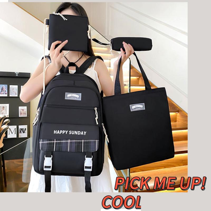 4 Pcs Large Capacity Versatile Nylon Cloth Backpack for Junior High School Students Bag Elementary School Students, Fresh and Versatile Backpacks