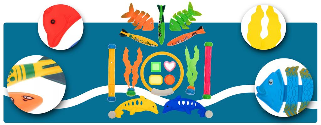 Toys for the Pool, Bath, Bathtub, Diving, Water, Set of 34 Pieces