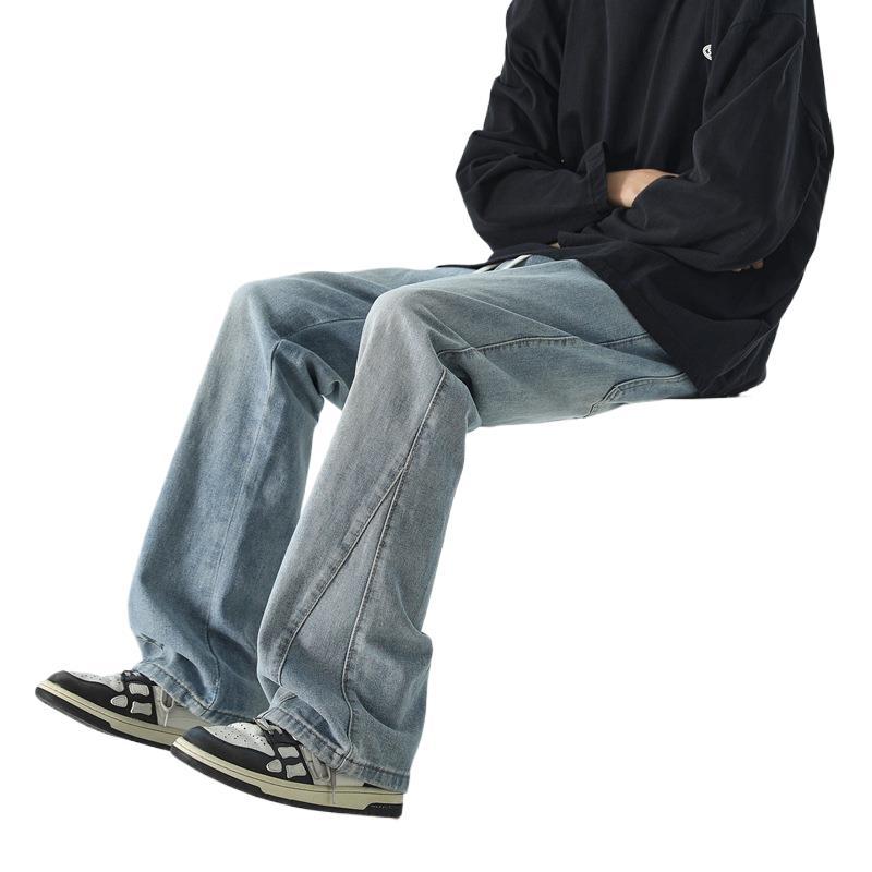 New Autumn Elastic Waist Slightly Flared Jeans Men's Design Wide-leg Pants