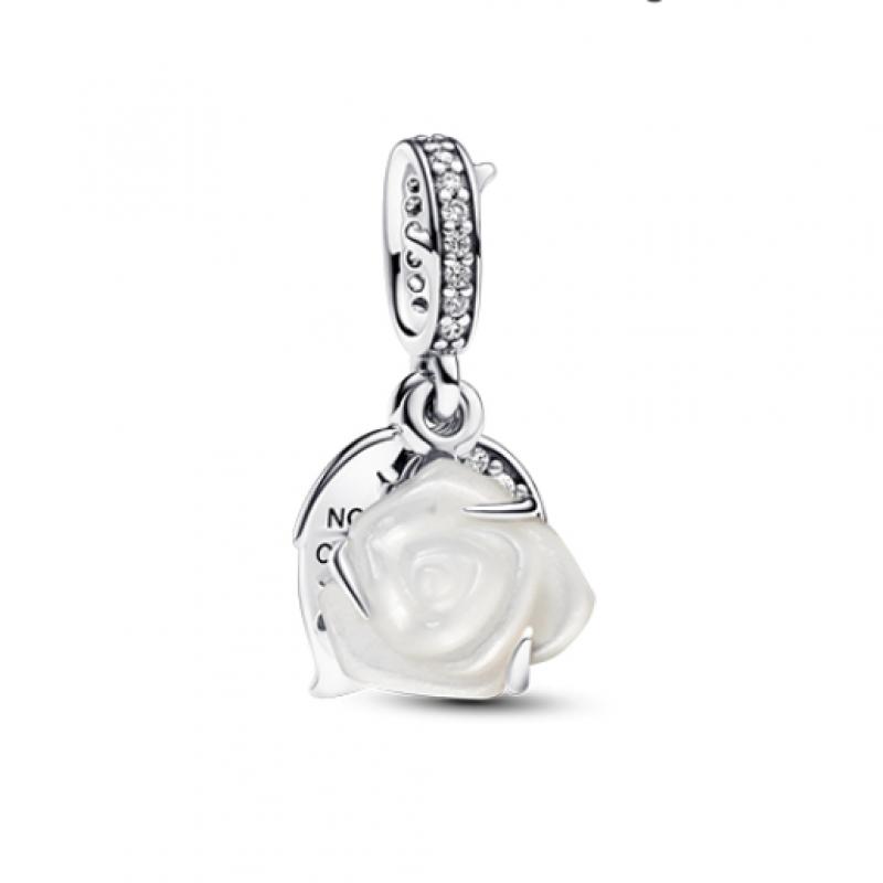 Pandora White Rose In Bloom Double Dangle Charm 793200c01