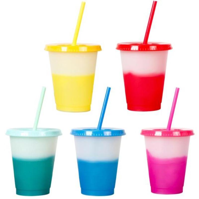 473 ml waterbeker met deksel en kleurveranderende plastic rietje voor dagelijks gebruik