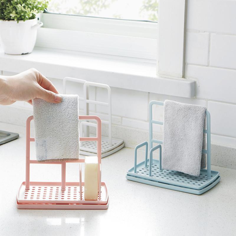 Kitchen Storage Holders Racks Standing Towel Hanger Punch-free Counter Top Sink Dishcloth Sponge Drain Rack Desktop Organizer
