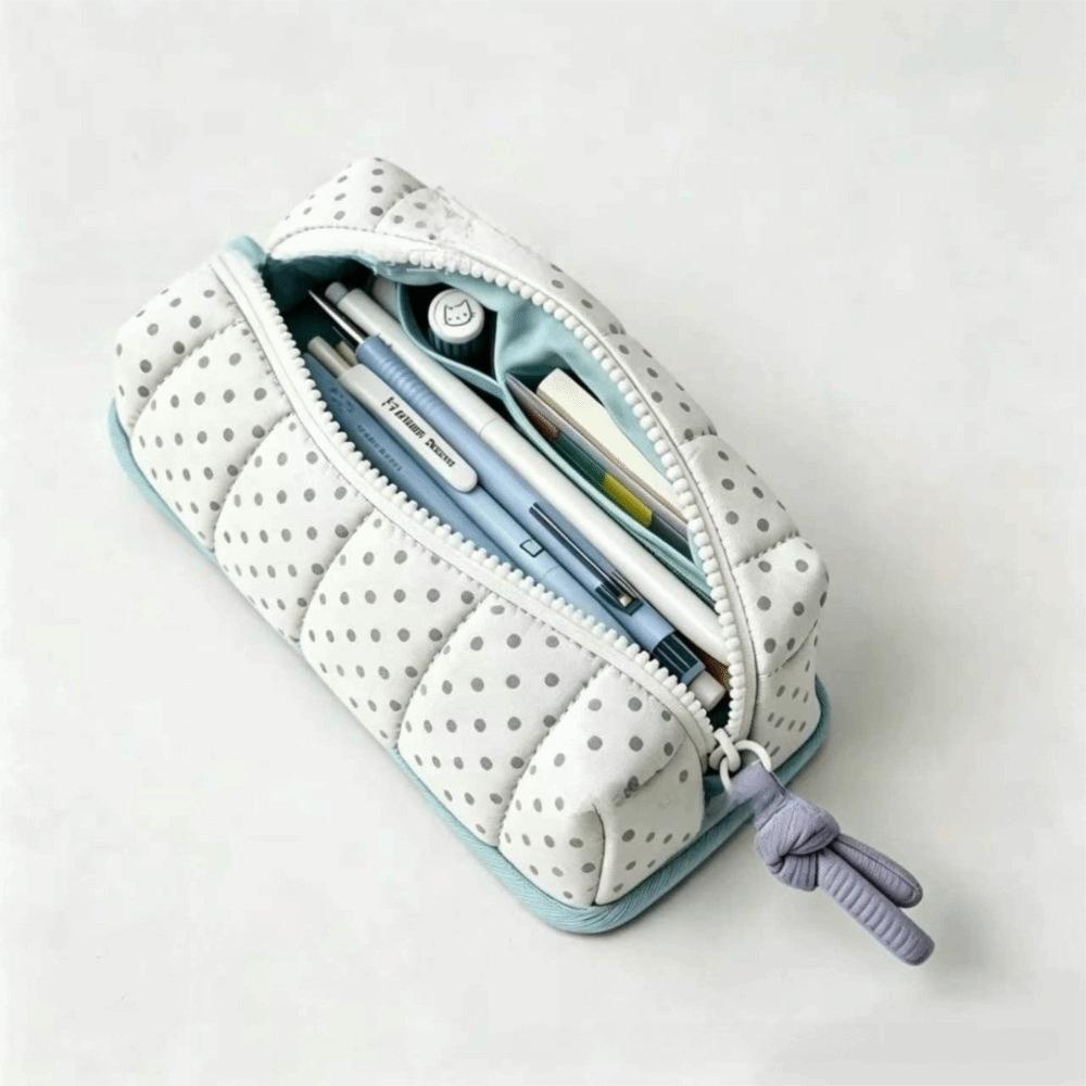 Large Capacity Pencil Box Dot Pattern Stationery Bag Fashion Pen Bag Portable Use