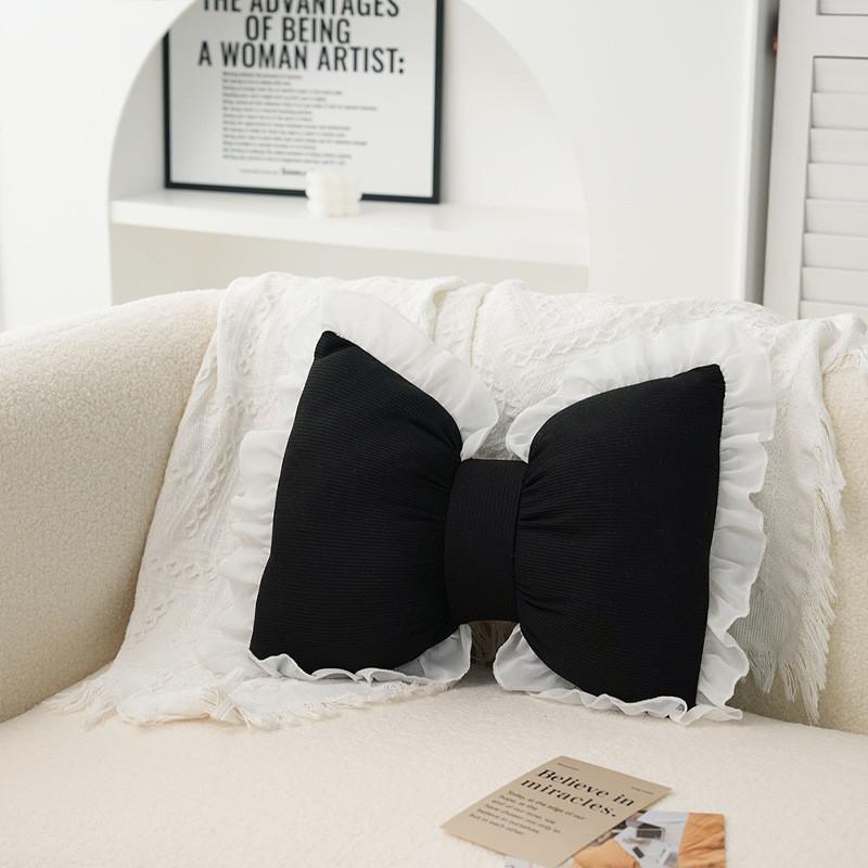 Modern Minimalist Bow Shape Cushion With Lace Edges For Living Room Decor