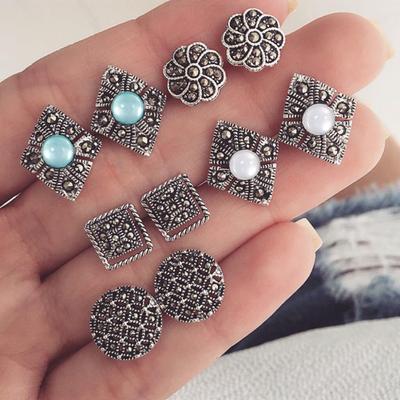 5 Ζεύγη Bohemia Hollowed Geometric Rhinestone Earrings Γυναικεία κοσμήματα Καρφώματα αυτιών