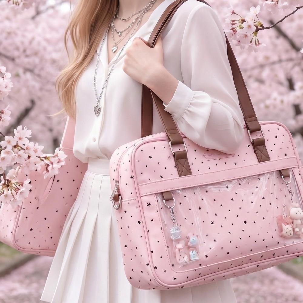 Sac Ita Transparent Grande Capacité Style Harajuku Mignon Dentelle Lolita Sac Bandoulière Élégant Pois Sac de Poche Anime Cventi