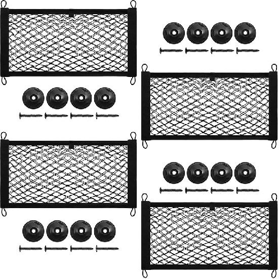 [4 Pack] Cargo Storage Net, 13.8X9.8'' DEDC Cargo Net Pocket, Universal Accessories Elastic Automotive Small Cargo Net Storage Mesh Pocket With 16