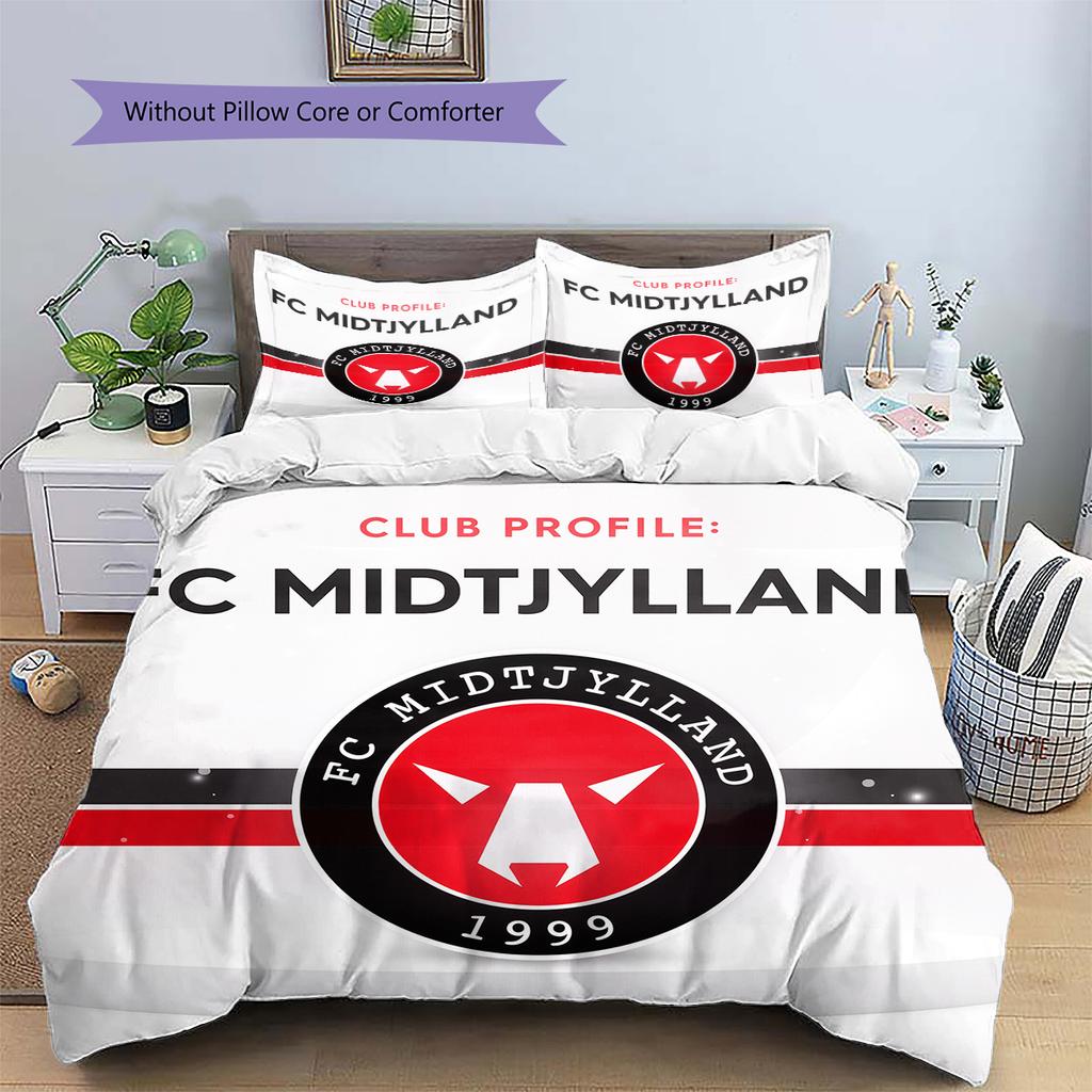 FC Midtjylland Pattern Bedding Quilt Set Home Decoration Gift (1 * Duvet Cover + 2 * Pillowcase Without Core)