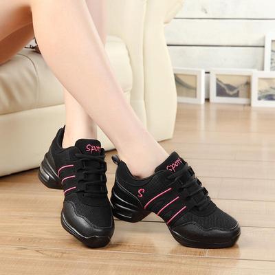 Scarpe da ballo estive da donna con tacco medio e rete, traspiranti e con suola morbida per ballo quadrato per adulti