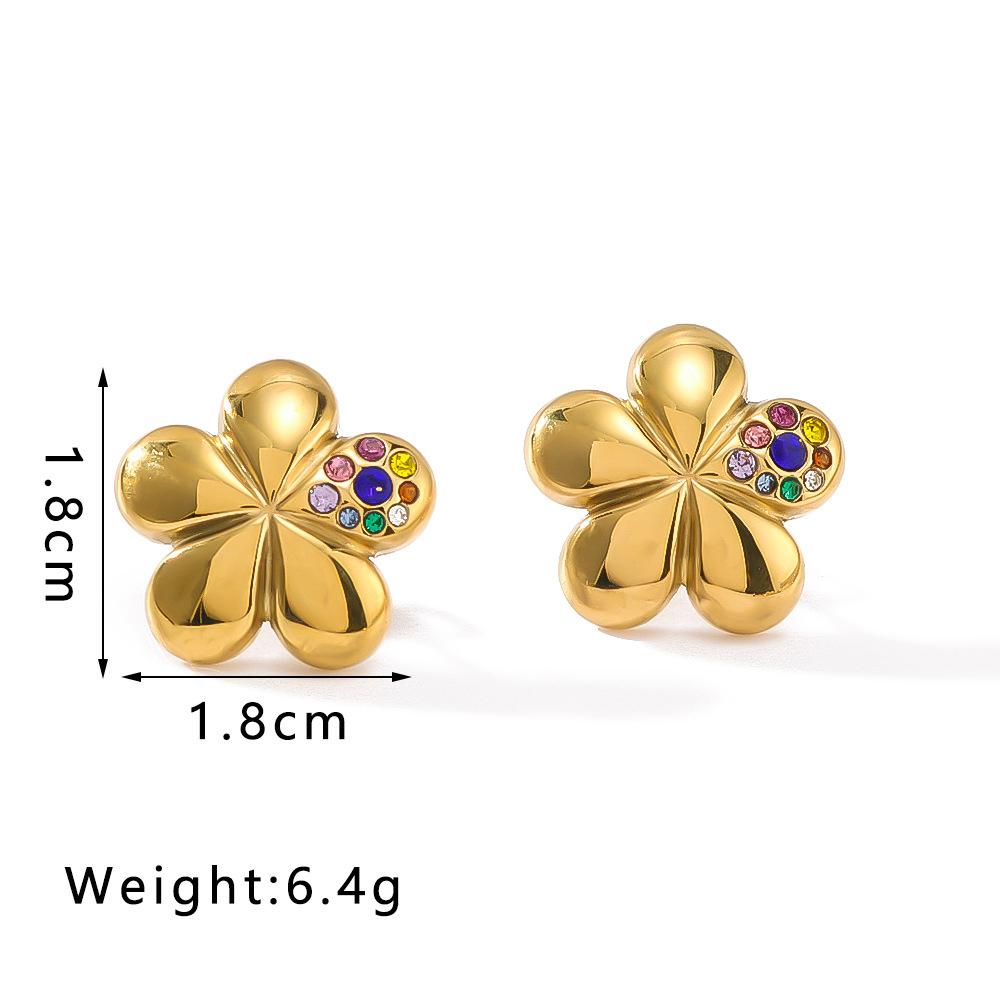 Stainless Steel Flower Earrings For Women Inlaid Zirconia Diasy Flower Drop Stud