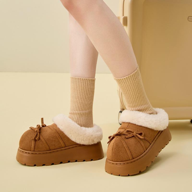 Cotton Shoes for Warmth, Fleece for Height Increase, Fashionable and Versatile Indoor Plush Slippers