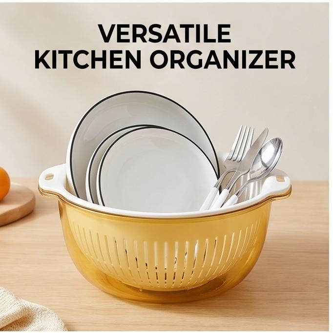 Double Layer Drain Basket Reusable Kitchen Food Washing Strainer Bowl For Fruit Vegetable Snack Storage Multi Color