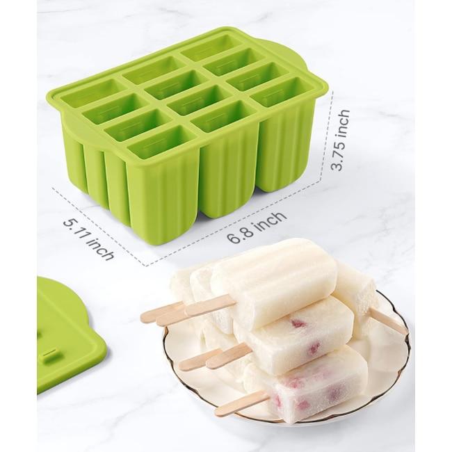 Silicon Ice Pop Molds, Klenzo 12-Cavity Ice Cream Mold, Reusable Popsicle Maker, BPA-Free, Green Dental Floss Shape