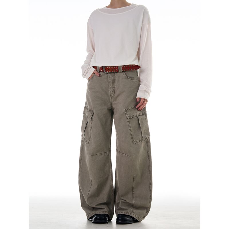 Madwitch American Retro Distressed Workwear Casual Pants Unisex Loose Deconstructed Silhouette Baggy Scimitar Pants