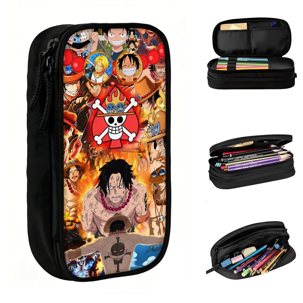 Custom Korean Ace Cartoon Mangas Japan Pencil Case for Girls Boys Large Storage Pen Bag Box School Supplies