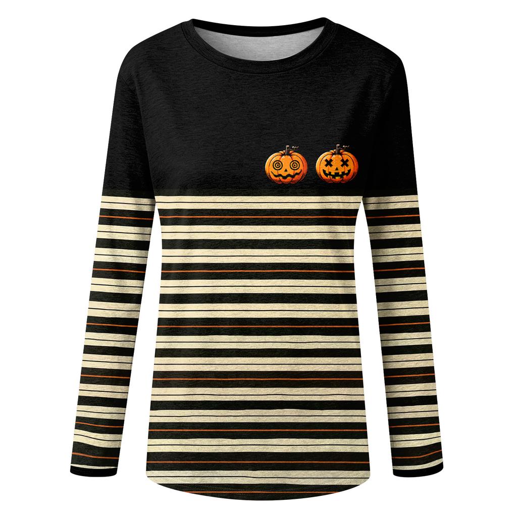 Women's Casual Long Sleeve Halloween Print Neck T-Shirt