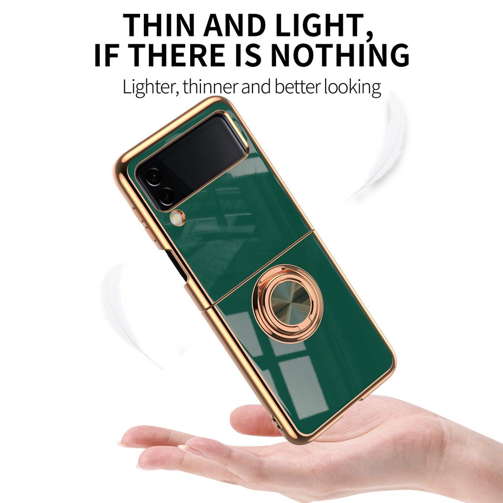 Applicable to Samsung Z flip1 mobile phone case electroplated magnetic ring soft case bracket flip1/1/1 anti-drop protective case