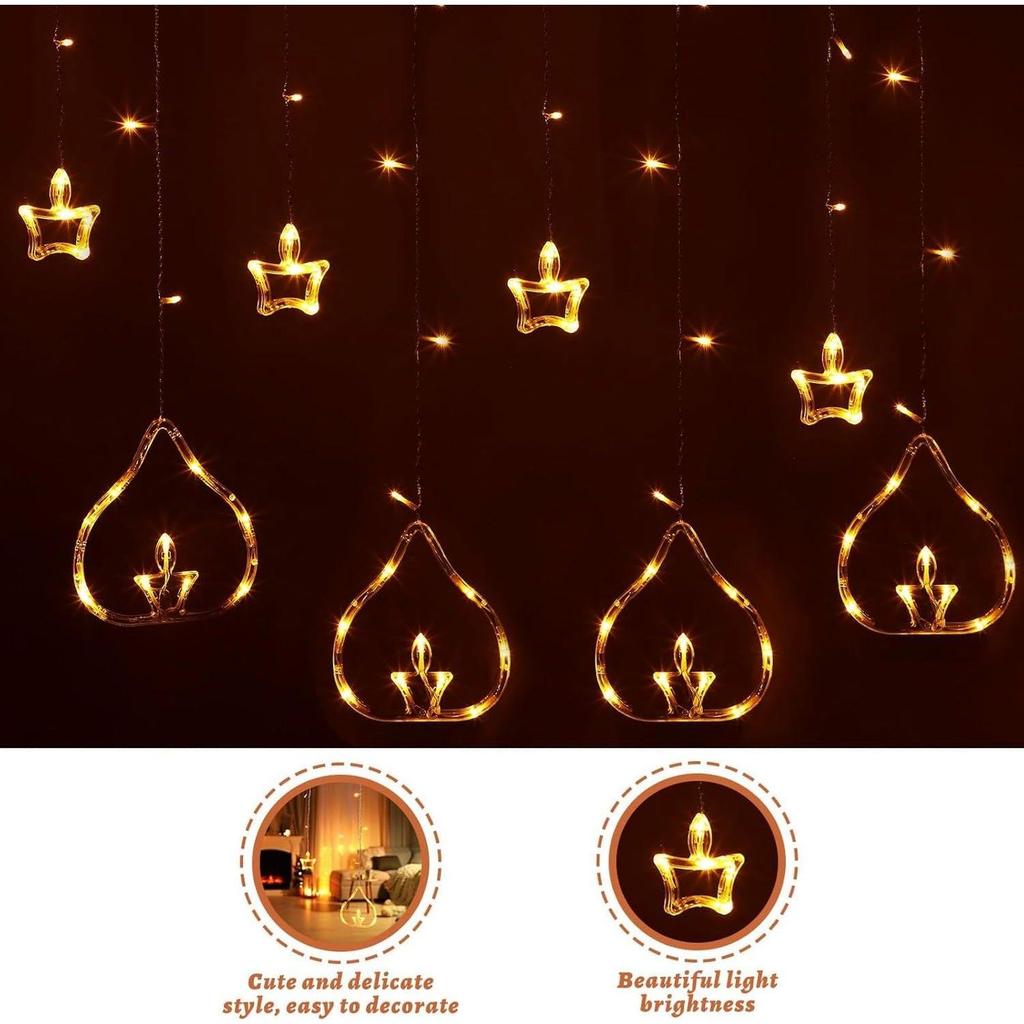 Diya Lights Diwali String Curtain Lights – Warm White Indoor & Outdoor Lights for Home, Wall, Window, Indian Wedding, Garden, Bedroom, Christmas
