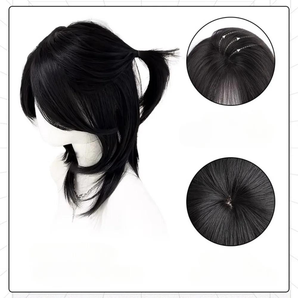 Schwarze kurze Perücke Cos Japanischer Anime Cosplay Perücke 38cm Cooles Sissy Stirnband Perücken Punk Hochwertige synthetische Perücken