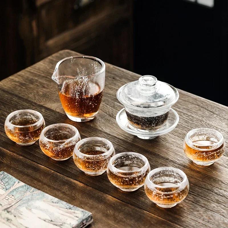 Snow Crystal Glass Tureen Glazed Tea Maker Kung Fu Tea Set High-grade Cup Large Transparent Built Lamp Best Gift