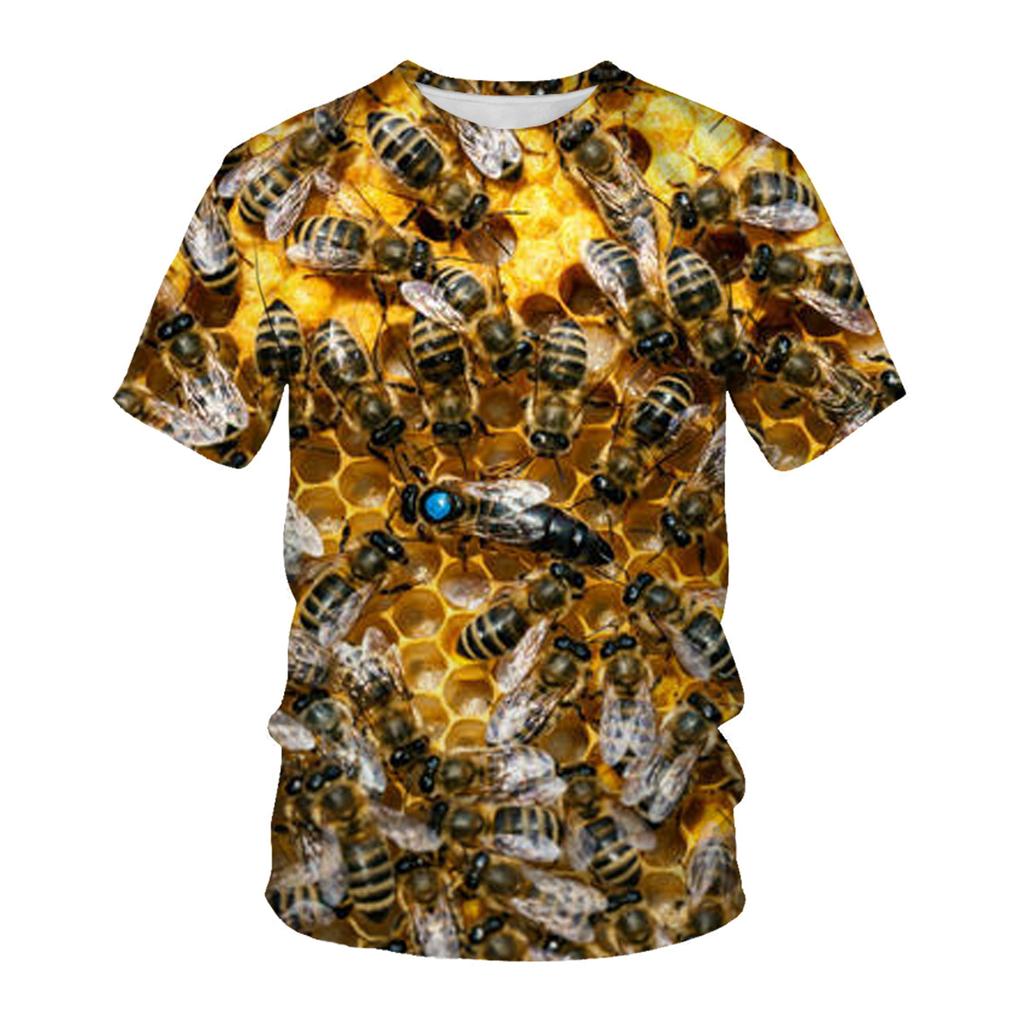 Summer Short Sleeved T-shirt with Bee Pattern 3D Digital Printing Round Neck Loose Men's T-shirt