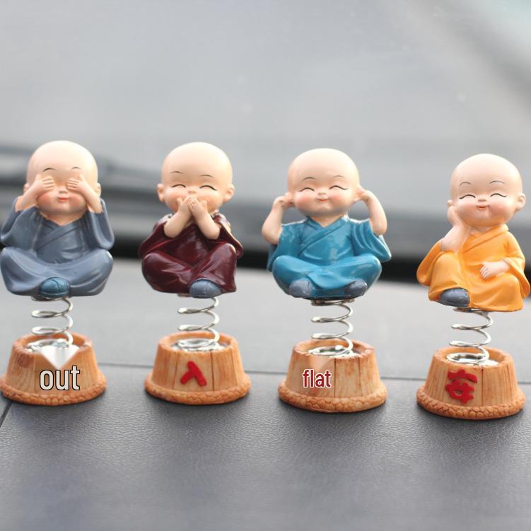 Creative Car Ornament: Bald Monk Bobblehead Resin Figurine