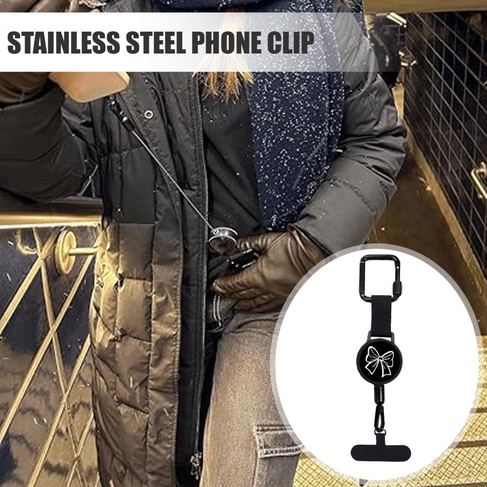Stainless Steel Phone Holder Mobile Phone Retractable Holder with 60cm Cord Heavy Duty Keychain with Magnetic Closure Carabiner