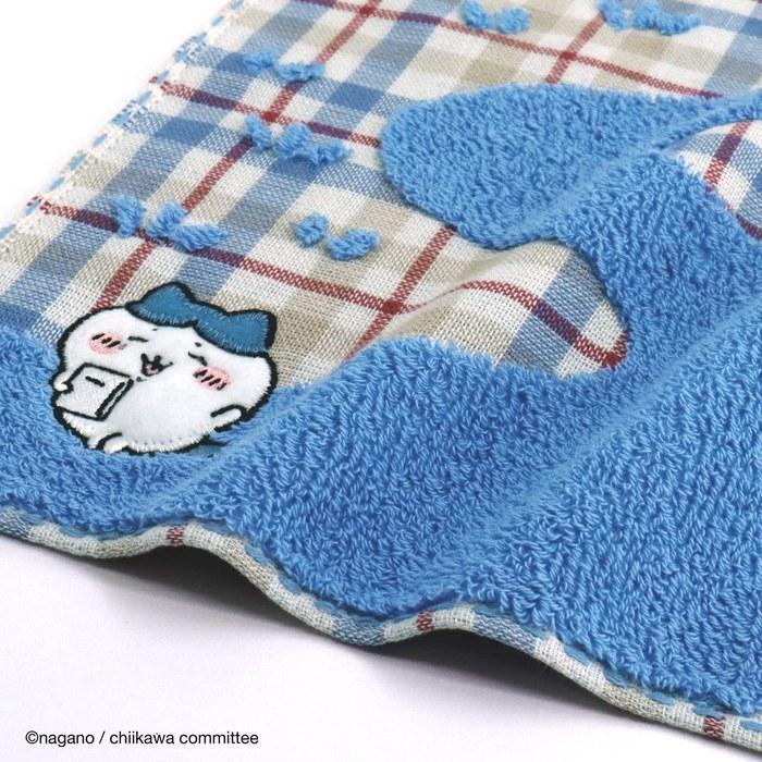 Chiikawa Check Towel Handkerchief Blue Gauze Pile Cute 41-1030070 Approx. 25x25cm