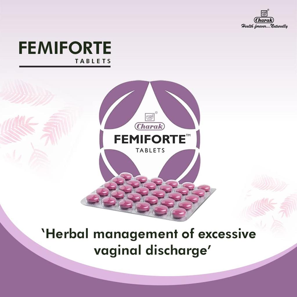 Charak Pharma Femiforte Kräutertablette zur Linderung von Weißfluss, 30 Tabletten X Packung à 2, Natürliche Pflege