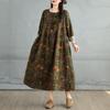 2025 Dame Pluss Størrelse Vår Lang Kjole Løs Basic Trykk Vintage Casual Blomstret Oversize Langermet Maxi