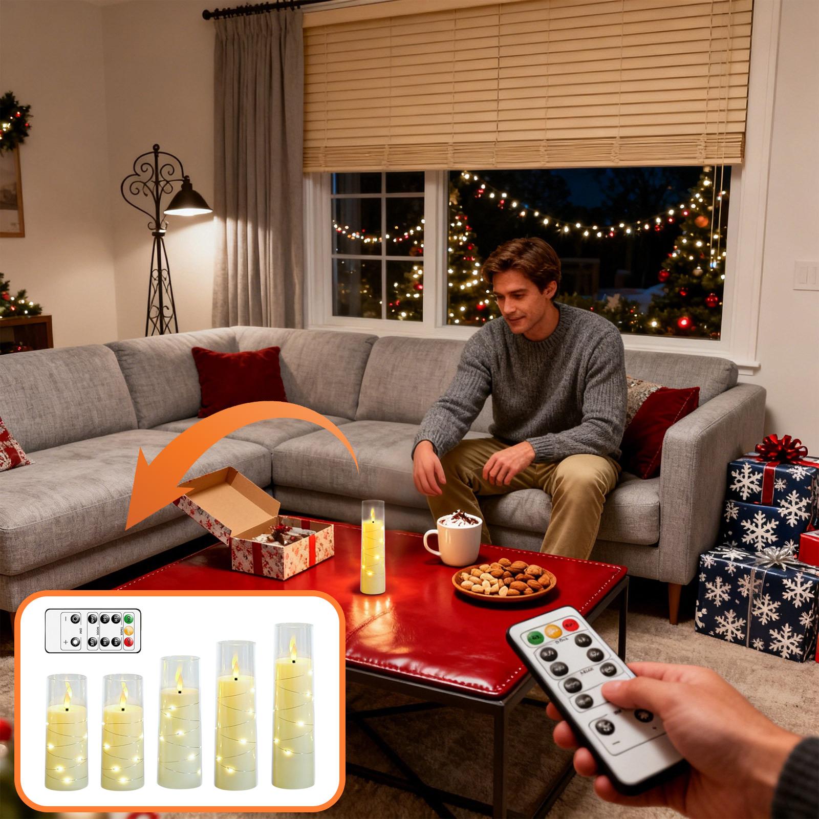 

Flameless LED Candles With Embedded Star String, 5 Pcs Battery Operated Acrylic Pillar Candles With Timer And Remote, Flickering Candles One Size