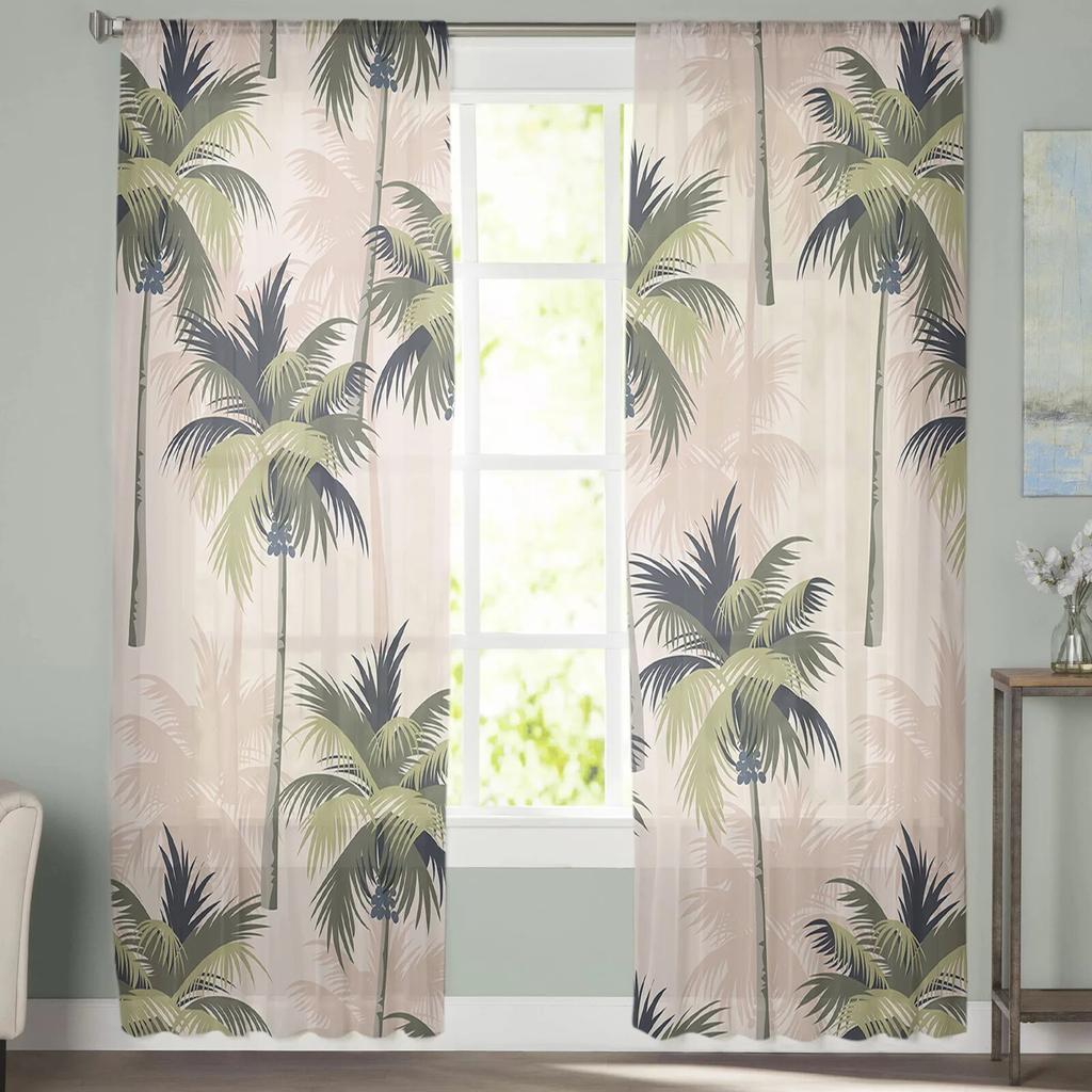 Coconut Tree Sommar Seaside Tyll Gardiner Vardagsrum Kök Chiffong Gardin Sovrum Balkong Skin gardin Mode Heminredning