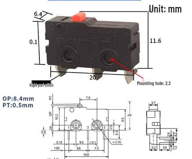 KW12 Mikro-Stativ Kippschalter, 5A/250V, KW11-3Z, Reiseendschalter