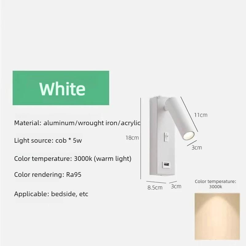 Modern Minimalist Hotel Bedroom Wall Lamp Bedside LED Reading Light Eye Protection Angle Adjustable Spotlight