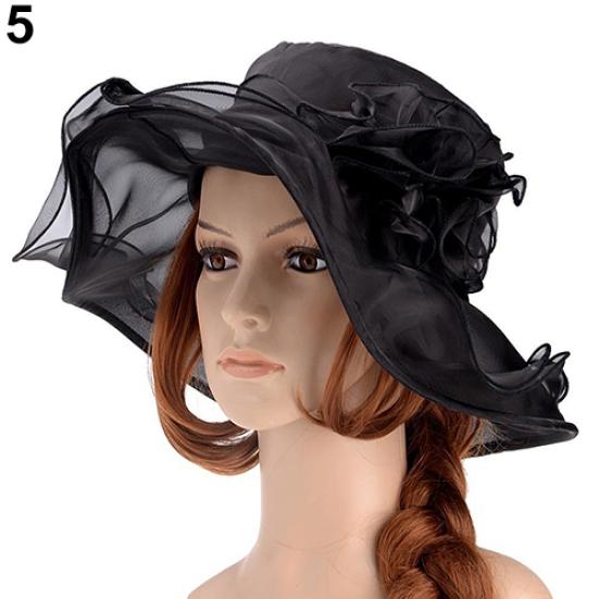 Women's Fashion Large Wide Brim Sun Screen Hat Summer Flat Flower Beach Cap