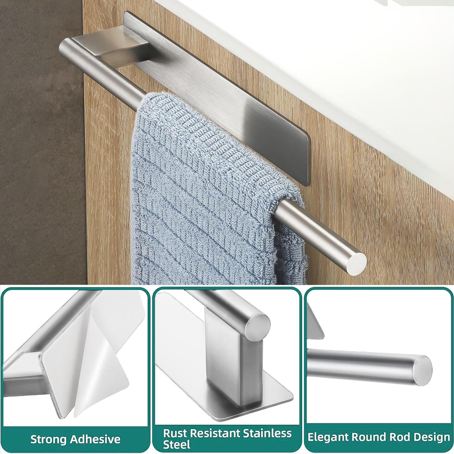 

Adhesive Towel Bar Without Drill 304 Stainless Steel Towel Rail Easy Installation Matte Black Towel Holder for Bathroom Kitchen