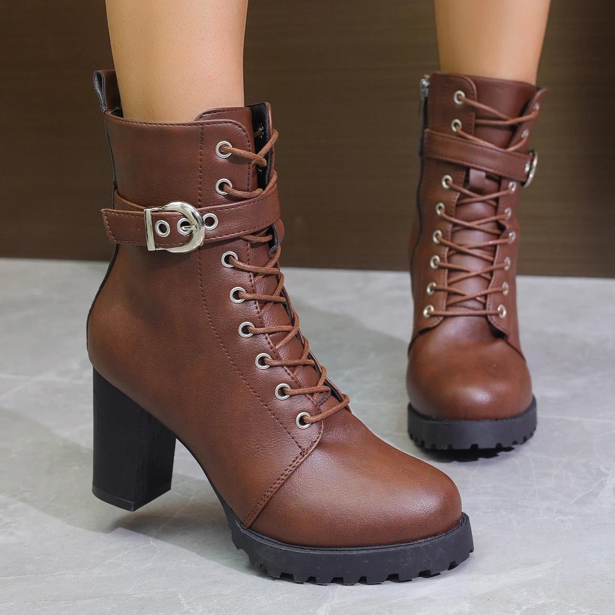 

Women s Ankle Boots Green Large Size Winter New Horse Biker Chunky Rubber Bottom High Heel Platform Casual Basic Rain Shoes 35