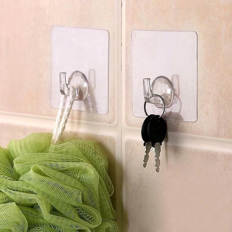10Pcs/Pack Hooks Transparent Anti-skid Traceless Horn Shape Reusable PVC Clear Strong Sticky Wall Hook
