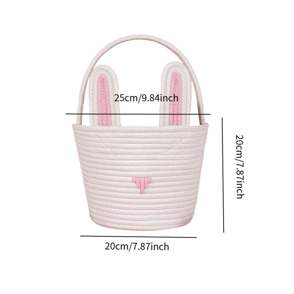 Easter Bunny Basket For Kids Boys Girls Easter Eggs Hunt Basket Reusable Cotton Rope Basket With Rabbit Ears Baby Shower Gifts