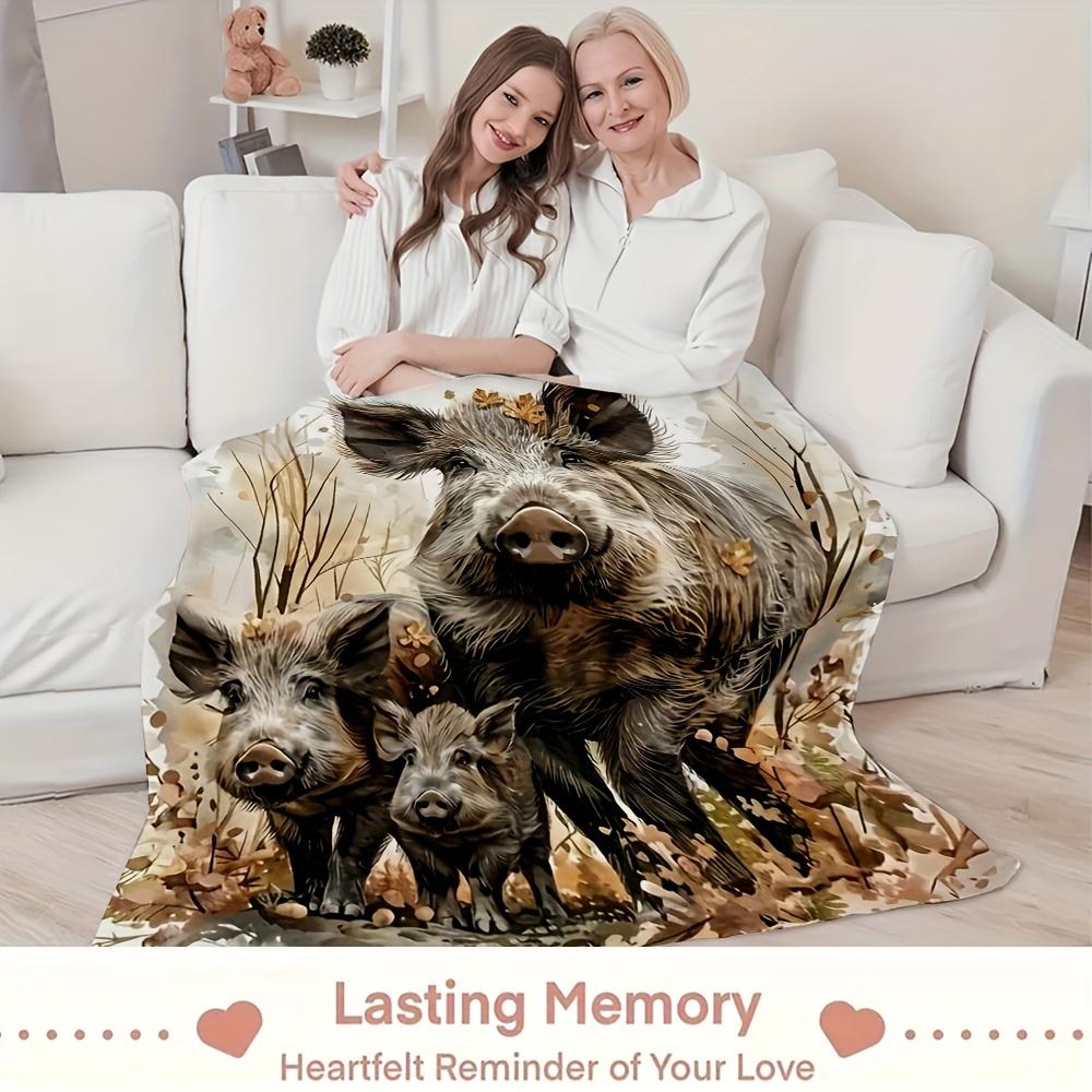 Realistic Pig Painting Throw Blanket Cozy Fleece Throw for Couch Sofa Autumn Farm Animals Decor Novelty Gift Plush Bed Blanket