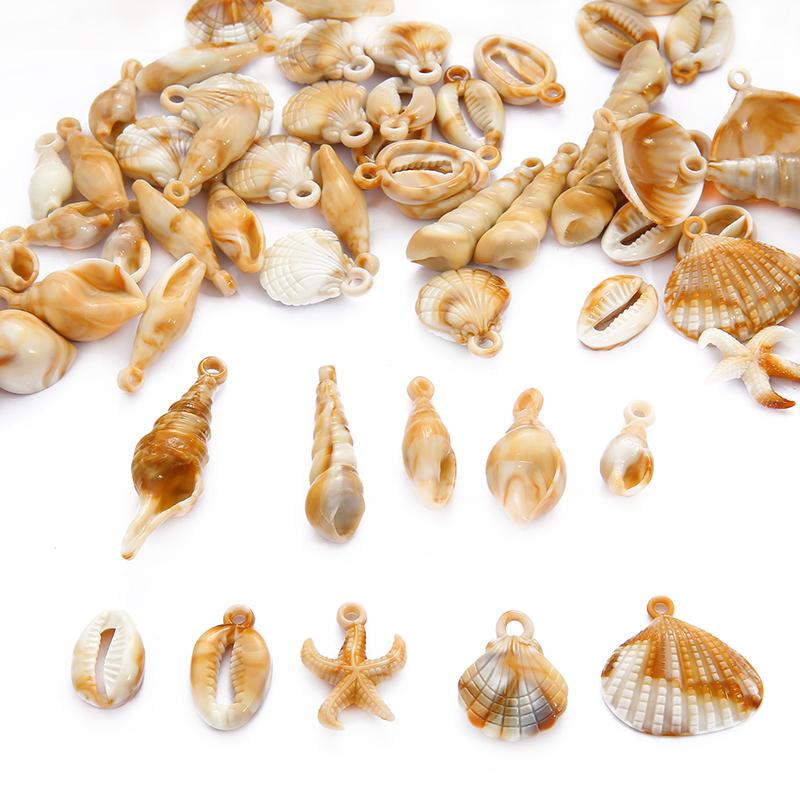 500G Conch Fish Hippocampus Shell Starfish Mixed Acrylic Perforation Beads for DIY Jewelry Making