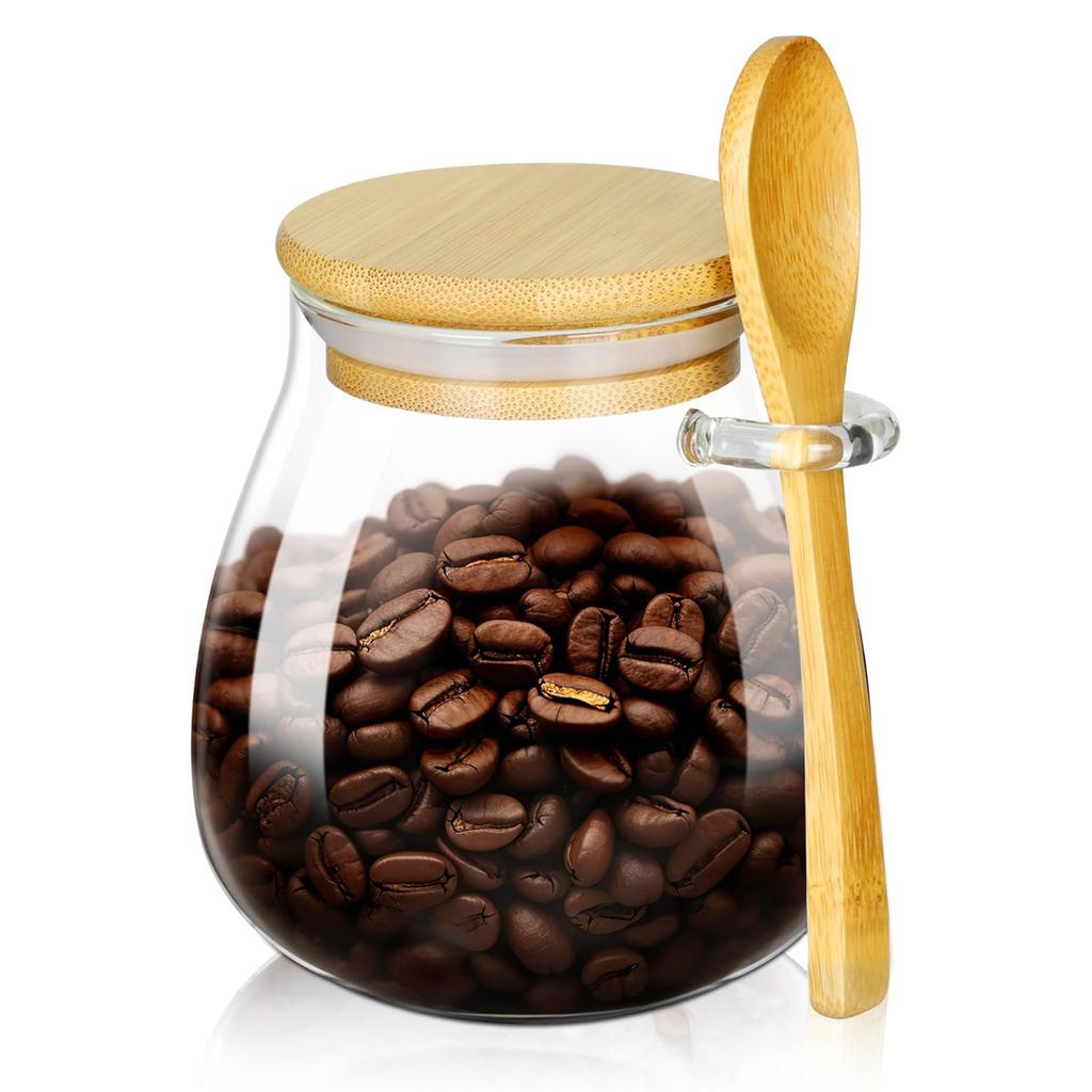 Glass Airtight Storage Tea Sugar Canister With Wooden Spoon Kitchen Pantry Sealing Container For Loose Leaf Tea Coffee Spices