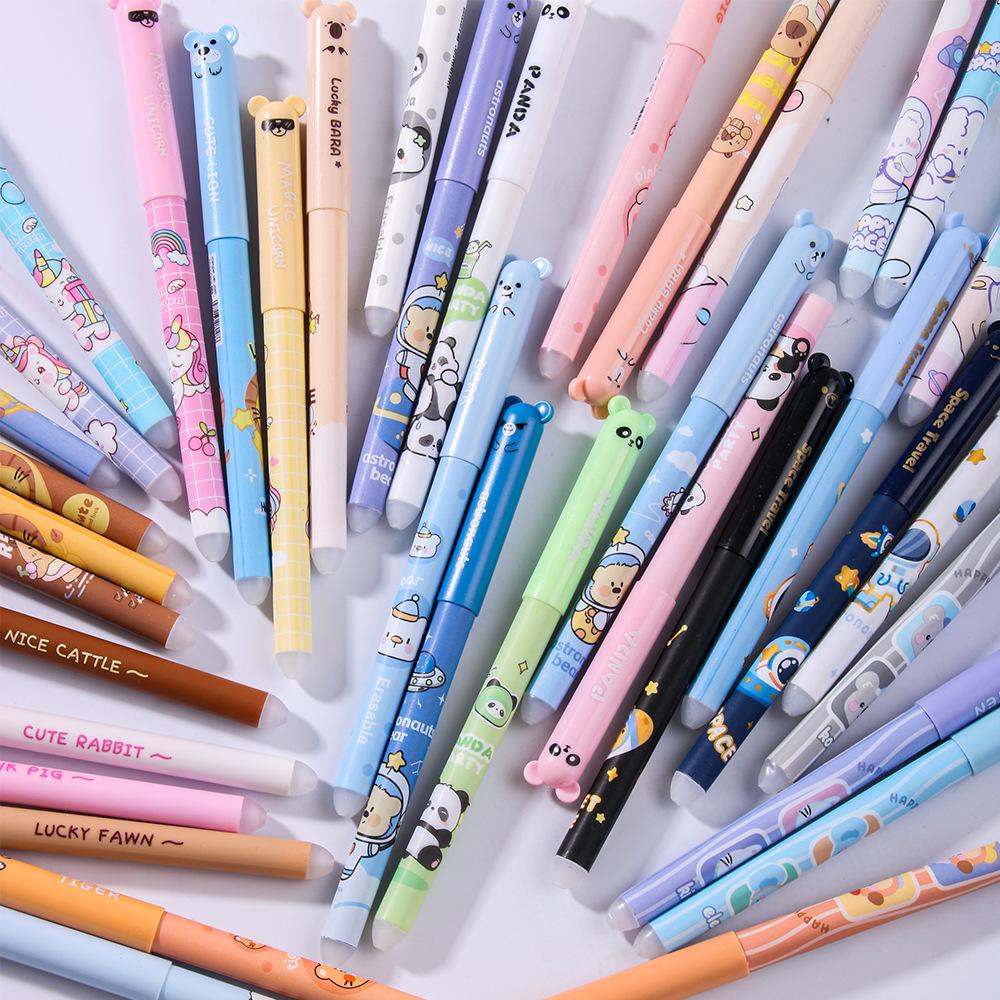 Mixed Random Cartoon Erasable High-visibility Neutral Pens, Easy-to-wipe Erasable Pens for Students' Stationery