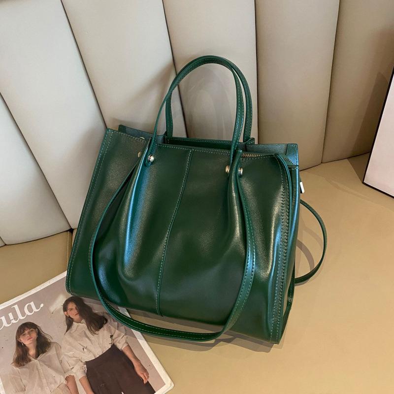 Geantă de umăr din piele cu strat superior, capacitate mare, pentru femei, cumpărături și genți din piele