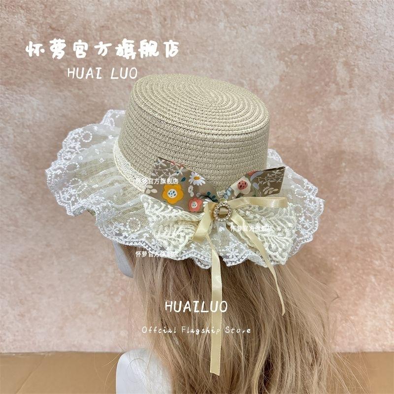 Lace summer sunshade Lolita sun-protection bow beach seaside sunshade hat, country ribbon hat