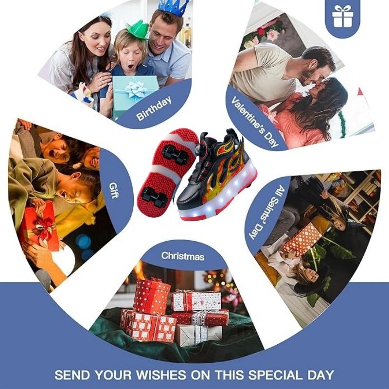 Kolečkové tenisky Dětské Sportovní Gymnastická Obuv Kolečkové brusle 4 kolečka USB Nabíjení Svítící boty Chlapci Dívky Ležérní Skateboardové boty